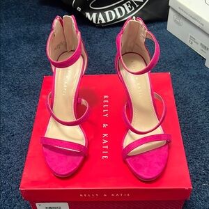 Kelly & Katie Pink Satin Ankle Strap Heels